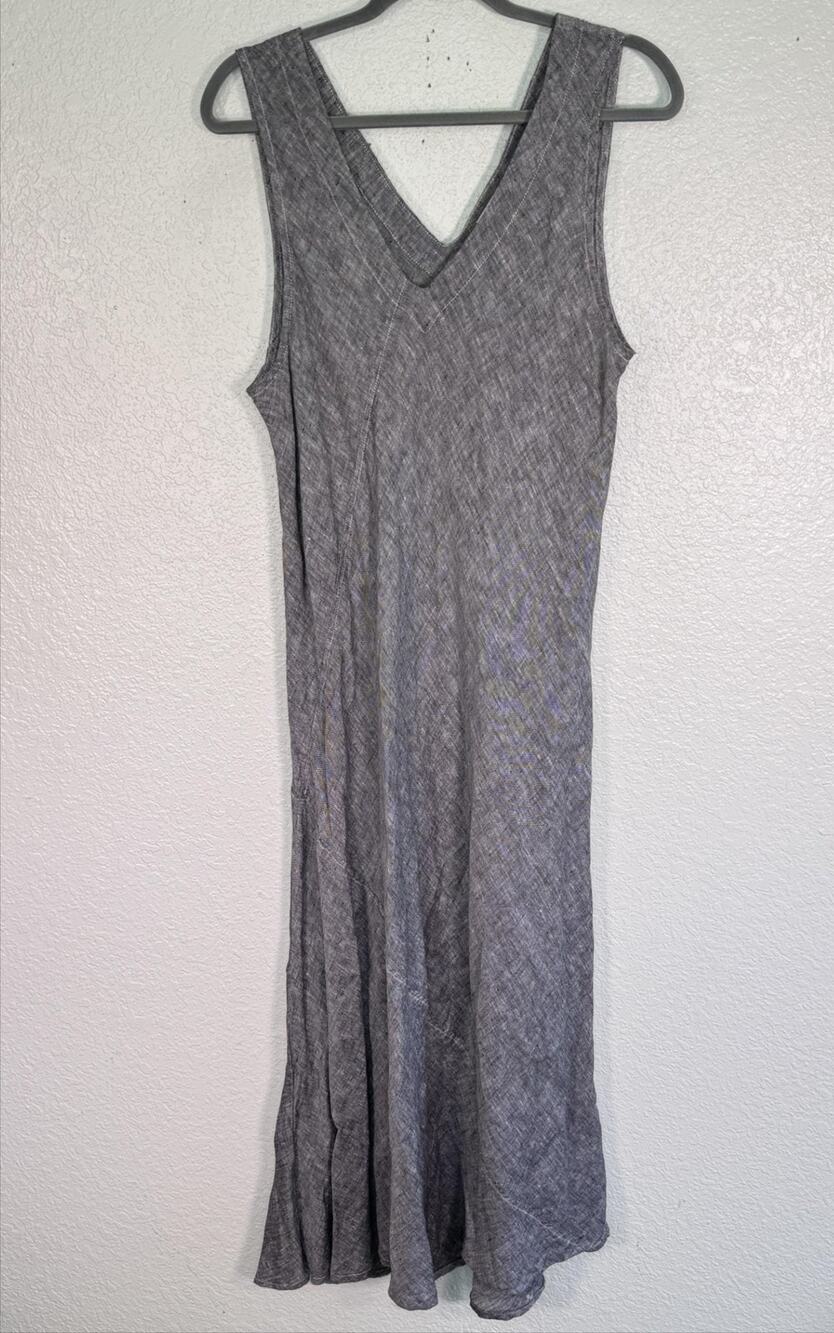 CP Shades Dress Womens Large Linen Maxi Gray Tank V Neck Boho Casual Lagenlook